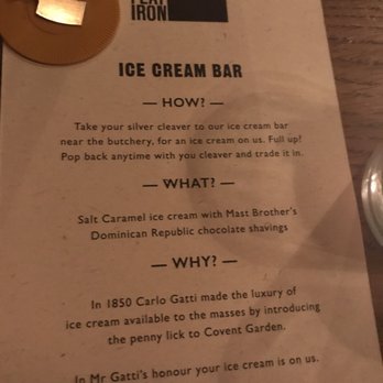Flat Iron - Desert explanation with butcher knife token- DON'T taken the tokens, they'd love to sell them To you! - Steakhouses Near Me - Covent Garden, XGL