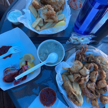 Barbara's Fishtrap - Fish & Chips (top left), Mini Fishtrap Tempura (bottom right), Fresh Made Clam Chowder (middle) - Seafood Near Me - Half Moon Bay, California Barbara's Fishtrap - Fish & Chips (top left), Mini Fishtrap Tempura (bottom right), Fresh Made Clam Chowder (middle) - Seafood Near Me - Half Moon Bay, California