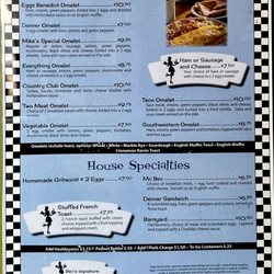 Bev's Cafe - Menu: omelets & house specialties