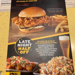 a menu for a chicken sandwich