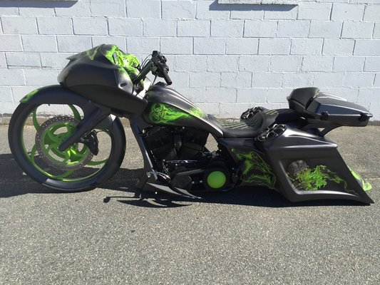 Audiowerks Custom Cycles - Audiowerks Custom Cycles is New England's original Bagger specialist. Not just because of our reputation for loud and clear audio! Our award winning builds have been featured in magazines nationwide. We do everything in house from frame and suspension modification to custom bodywork and paint. We pride ourselves on getting your build done on time and with the highest quality. We sell and install handlebars, exhaust, turbo kits, stretched bags, fenders big wheel and fat tire kits and more. Feel free to contact us for all your Bagger needs. From mild to wild, simple to show stopping, Audiowerks can build you the bike you've always wanted and help you stand out from the crowd.