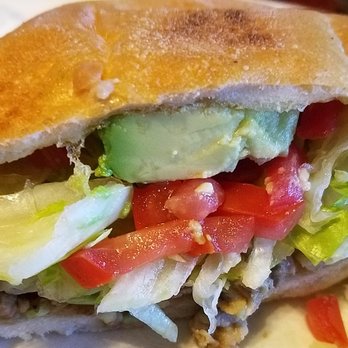 Guanajuato Restaurante - Lomo Encebollado Torta (Beef tenderloin w onions) cross section view - Tacos Near Me - Indianapolis, Indiana