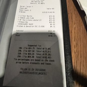Aloha Steak House - Extra 3% charge added for the "kitchen and operation svc "! - Steakhouses Near Me - Honolulu, Hawaii Aloha Steak House - Extra 3% charge added for the "kitchen and operation svc "! - Steakhouses Near Me - Honolulu, Hawaii
