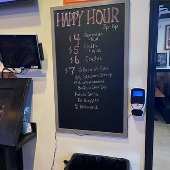 Salisbury Pit & Pub - Happy Hour Menu $6 dollar crushes $5 Crafts and wines $4 domestic ** $7 half rack of ribs - Smokehouse Near Me - Salisbury, Maryland Salisbury Pit & Pub - Happy Hour Menu $6 dollar crushes $5 Crafts and wines $4 domestic ** $7 half rack of ribs - Smokehouse Near Me - Salisbury, Maryland