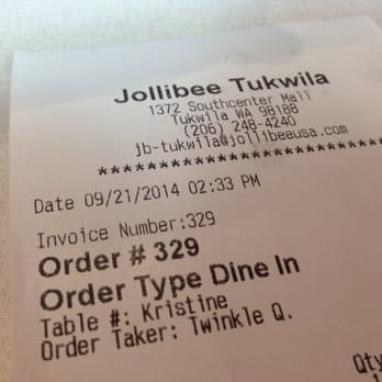 Jollibee - Fellow Filipinos will appreciate the name of my nice cashier. - Fast Food Near Me - Tukwila, Washington Jollibee - Fellow Filipinos will appreciate the name of my nice cashier. - Fast Food Near Me - Tukwila, Washington