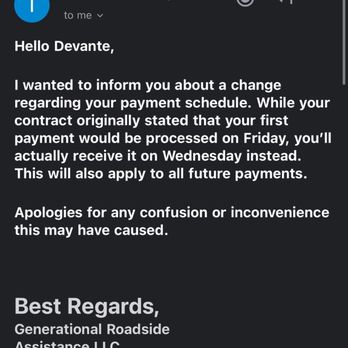 Generational Roadside Assistance - This was the last second payment change schedule I asked for pay. - Roadside Assistance Near Me - Phoenix, Arizona