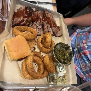 Harvey's Main Street BBQ - Brisket with two delicious sides - Onion Rings and Collards - Barbeque Near Me - Mount Joy, Pennsylvania Harvey's Main Street BBQ - Brisket with two delicious sides - Onion Rings and Collards - Barbeque Near Me - Mount Joy, Pennsylvania