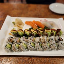 a close up of a plate of sushi