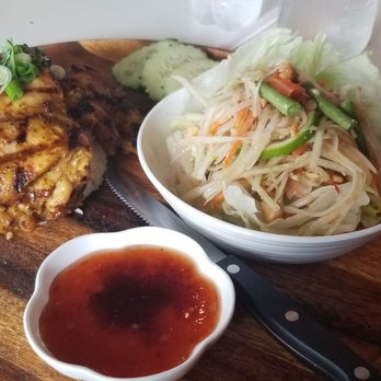 Thai BBQ House - Thai BBQ Chicken over fried rice, and papaya salad - Salad Near Me - Petaluma, California Thai BBQ House - Thai BBQ Chicken over fried rice, and papaya salad - Salad Near Me - Petaluma, California
