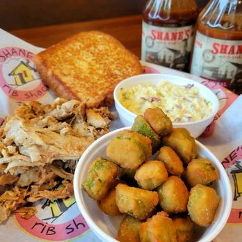 Shane's Rib Shack - Pork Plate ($10) with fried okra and potato salad sides. - Barbeque Near Me - Ooltewah, Tennessee
