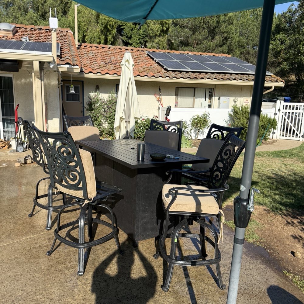 Finished patio bar high table in the back yard. So happy! Finished patio bar high table in the back yard. So happy!