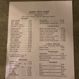 the price list for the super mini mart