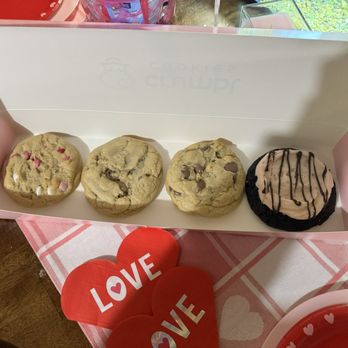 Crumbl - Upland - From left to right V-day M&Ms, 2 milk chocolate chip & chocolate covered strawberry - Bakeries Near Me - Upland, California Crumbl - Upland - From left to right V-day M&Ms, 2 milk chocolate chip & chocolate covered strawberry - Bakeries Near Me - Upland, California