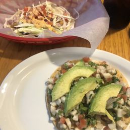 Top: California Taco. Bottom: Ceviche tostada Top: California Taco. Bottom: Ceviche tostada