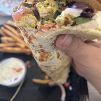 Santorini's Greek Grill - Sandy - Original pita with lemon chicken and gyro - Greek Near Me - Sandy, Utah Santorini's Greek Grill - Sandy - Original pita with lemon chicken and gyro - Greek Near Me - Sandy, Utah