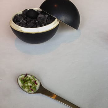 Geranium - * Pitch black potatoe with fishy sheep dipping sauce - Scandinavian Near Me - Copenhagen, 84