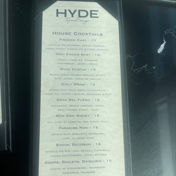 Hyde Tap and Lounge - Drink menu - New American Near Me - Richland, Washington Hyde Tap and Lounge - Drink menu - New American Near Me - Richland, Washington