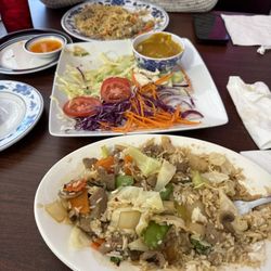 Thai Chang 2 - Vegetable rice with beef the Thai salad and ba mee noodles with beef..
