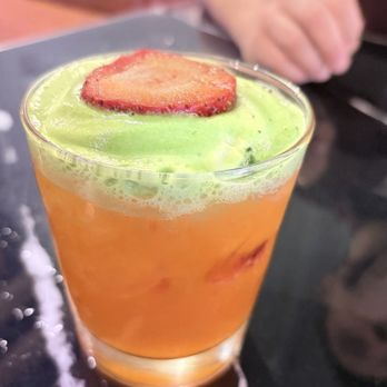 Miso Mozza - Strawberry marg with a plush matcha foam - Asian Fusion Near Me - Providence, Rhode Island Miso Mozza - Strawberry marg with a plush matcha foam - Asian Fusion Near Me - Providence, Rhode Island