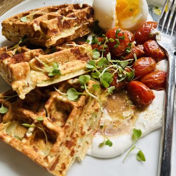 Lele Cake - Gruyere Waffles with Sundried Tomatoes and Soft Egg - Coffee & Tea Near Me - Los Gatos, California