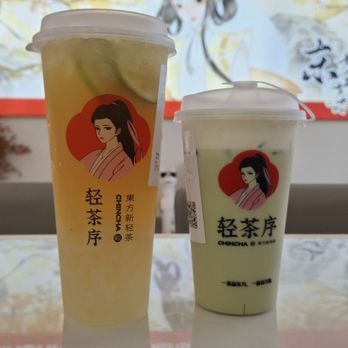 Chin Cha - Jasmine Lemon tea (L), Matcha Cheese (M) - Bubble Tea Near Me - Cypress, Texas