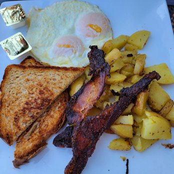 The French Press - Classic two eggs, bacon and potatoes with toast, very good! - Breakfast & Brunch Near Me - Denver, Colorado The French Press - Classic two eggs, bacon and potatoes with toast, very good! - Breakfast & Brunch Near Me - Denver, Colorado
