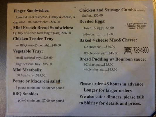 Menu photo 8 S&H Good Eats Cafe Slidell, LA