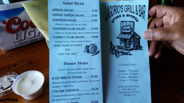 Menu photo 8 Lagorio's Grill & Bar Farmington, CA