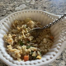 3 Sisters Express - Pineapple fried rice with chicken-lunch portion. This was a takeout meal so I only used small bowls at my house and still had some leftover.
