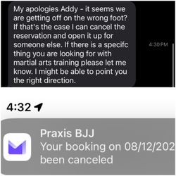 Praxis Brazilian Jiu Jitsu - The owner abruptly canceling my class