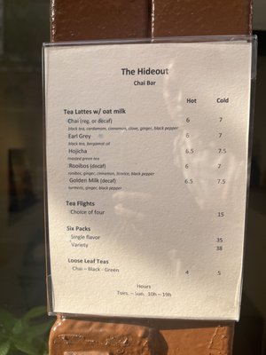Menu photo 4 The Hideout Chai Bar New York, NY Menu photo 4 The Hideout Chai Bar New York, NY