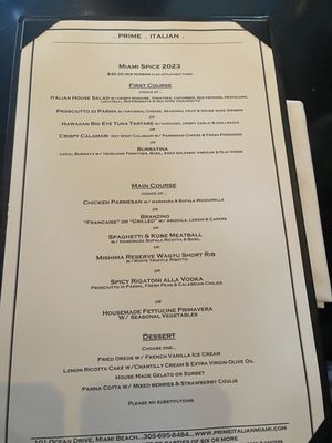 Menu photo 1 Prime Italian Miami Beach, FL
