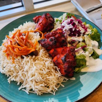 Notos Southern Bites - Chicken tikka Kabob with rice and salad - Southern Near Me - Laurel, Maryland Notos Southern Bites - Chicken tikka Kabob with rice and salad - Southern Near Me - Laurel, Maryland