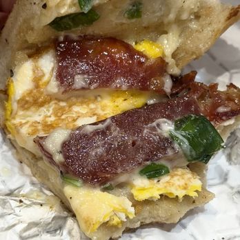 Bagel Street - chinese sausage egg cheese with kewpie mayo (Sichuan Street) - Bagels Near Me - Vienna, Virginia Bagel Street - chinese sausage egg cheese with kewpie mayo (Sichuan Street) - Bagels Near Me - Vienna, Virginia