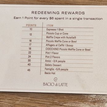 Bacio di Latte - Sign up for their rewards program! You could redeem some nice things ;) - Ice Cream & Frozen Yogurt Near Me - Los Angeles, California Bacio di Latte - Sign up for their rewards program! You could redeem some nice things ;) - Ice Cream & Frozen Yogurt Near Me - Los Angeles, California