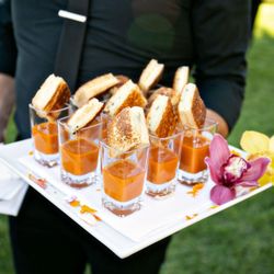 Cutting Edge Catering - Mini Grilled Cheese & Tomato Basil Gouda Soup Shooter Appetizer