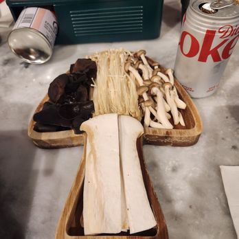 Honolulu Hotpot Hale - V1. Enoki, king oyster, Woodear and shimeji mushroom platter. Coke for size reference - Hot Pot Near Me - Honolulu, Hawaii Honolulu Hotpot Hale - V1. Enoki, king oyster, Woodear and shimeji mushroom platter. Coke for size reference - Hot Pot Near Me - Honolulu, Hawaii