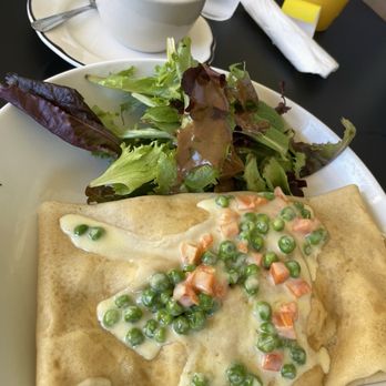 Yellow Vase - Chicken crepe with black coffee and orange juice. - Mediterranean Near Me - Rolling Hills Estates, California Yellow Vase - Chicken crepe with black coffee and orange juice. - Mediterranean Near Me - Rolling Hills Estates, California