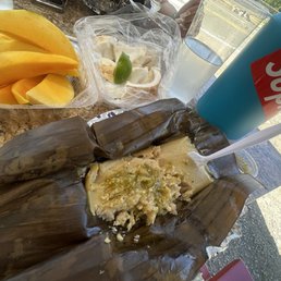 Cheese Jalapeño Tamales $2.50  Fresh Sliced Mango $7-8 Fresh Coconut Meat and Water $12