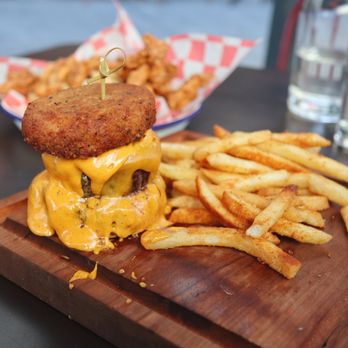 The Bedford - Mac n cheese burger ($24) - New American Near Me - Brooklyn, New York