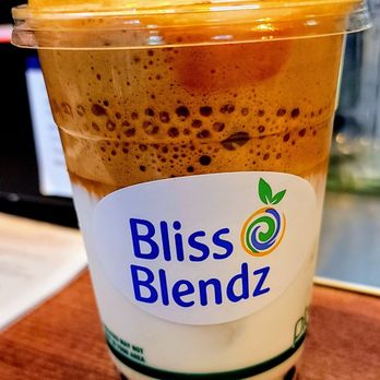 Bliss Blendz - Iced Dalgona coffee with whole milk and fresh black boba - Salad Near Me - San Juan Bautista, California Bliss Blendz - Iced Dalgona coffee with whole milk and fresh black boba - Salad Near Me - San Juan Bautista, California