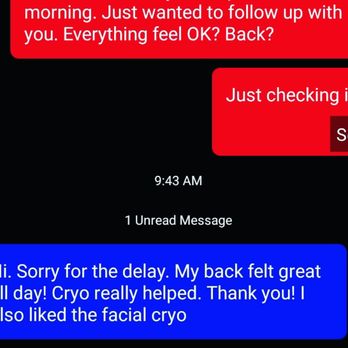 The Cryotherapist - Follow up is vital for us. You'll get a message after your treatments to see how everything is going. - Cryotherapy Near Me The Cryotherapist - Follow up is vital for us. You'll get a message after your treatments to see how everything is going. - Cryotherapy Near Me
