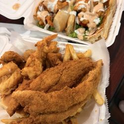 A & F Seafood Deli - Fried Fish Platter and Po Boy