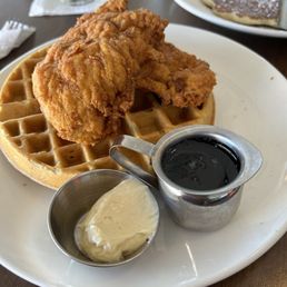 Spicy chicken and waffles. Spicy chicken and waffles.