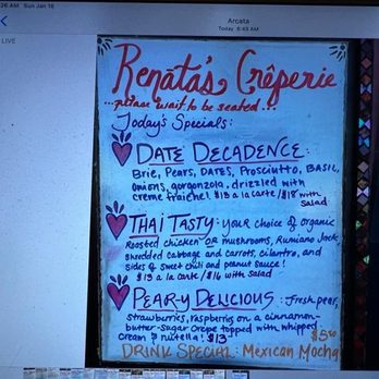 Renata's Creperie - Specials menu - Creperies Near Me - Arcata, California Renata's Creperie - Specials menu - Creperies Near Me - Arcata, California