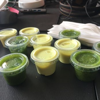 El Pollo Rico - The sauces (and my attempt at an "artsy" photo...). - Latin American Near Me - Arlington, Virginia