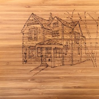 CH Realty - Chris sketches each buyer client's new home on cutting board (with a wood burning tool) as a closing gift- - Real Estate Services Near Me CH Realty - Chris sketches each buyer client's new home on cutting board (with a wood burning tool) as a closing gift- - Real Estate Services Near Me
