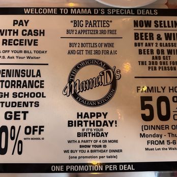 Mama D's - Specials - Pizza Near Me - Torrance, California