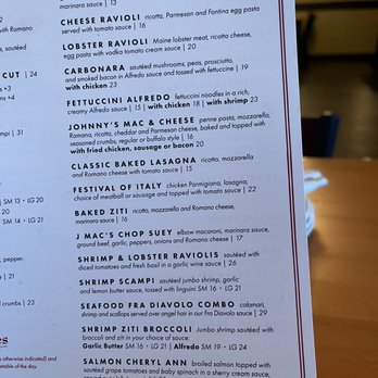 Johnny Macaroni's - Menu - speciality pasta - Italian Near Me - East Bridgewater, Massachusetts