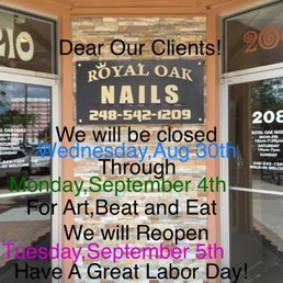 Exterior outside entrance of Royal Oaks Nails - Updated for Labor Day 's weekend - Royal Oak, Michigan Exterior outside entrance of Royal Oaks Nails - Updated for Labor Day 's weekend - Royal Oak, Michigan